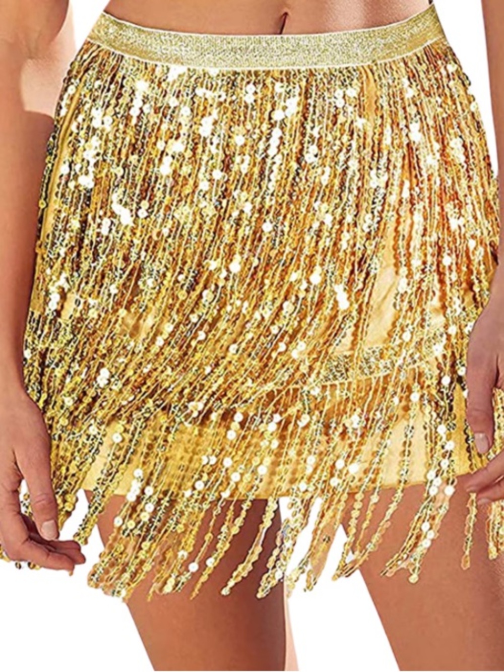 Gold Sequin Fringe Skirt Belly Dance Halloween Size 4-6